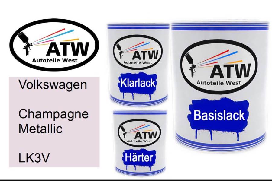 Volkswagen, Champagne Metallic, LK3V: 1L Lackdose + 1L Klarlack + 500ml Härter - Set, von ATW Autoteile West.